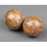 A pair of Victorian turned marble balls 1"