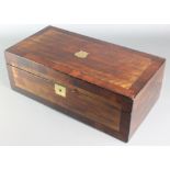 A Victorian rectangular walnut crossbanded writing slope with hinged lid, 7"h x 20"w x 10"d This