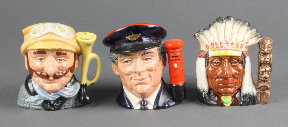 3 Royal Doulton character jugs - Veteran Motorist D6637 4", North American Indian D6614 4" and The