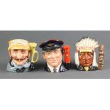 3 Royal Doulton character jugs - Veteran Motorist D6637 4", North American Indian D6614 4" and The