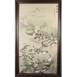 Japanese watercolour, a study of birds, signed, 10 1/2" x 23 1/2"
