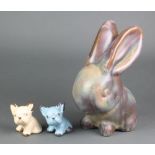 A Denby Ware Bourne slip glazed figure of a seated bunny 11", 2 Art Deco figures of dogs 3"