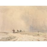 W Hyams, watercolour, study of a working cart, horses and figures, signed 10" x 13"