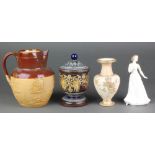 A Royal Doulton figure - Cherish HN4442 6", ditto harvest jug an oviform vase and a tobacco jar