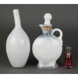 A contemporary Royal Doulton studio white glass vase 11", a pressed white glass ewer 10 1/2" and a