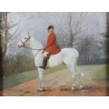 F A Smith, 20th Century British School, oil on canvas, study of a mounted huntsman upon a white