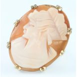 A 9ct gold cameo ring, size M and an 18ct diamond 2 ex 3 stone ring size M