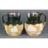 2 Doulton Lambeth stoneware jugs with silver lips