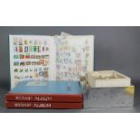 3 stock books of World stamps and 2 shallow boxes of loose stamps