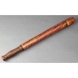 A Victorian red painted Special Constable's truncheon marked Mr Harry Chiswick Commandant 5th