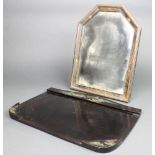 A 1920's arch shaped bevelled plate easel mirror contained in a black lacquered chinoiserie style