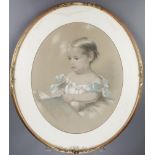 C A Duval 1860, an oval pastel portrait of a young child, signed 23" x 19"
