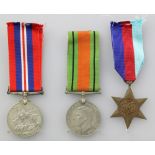 3 World War II medals - Defence, British War and 1939-45