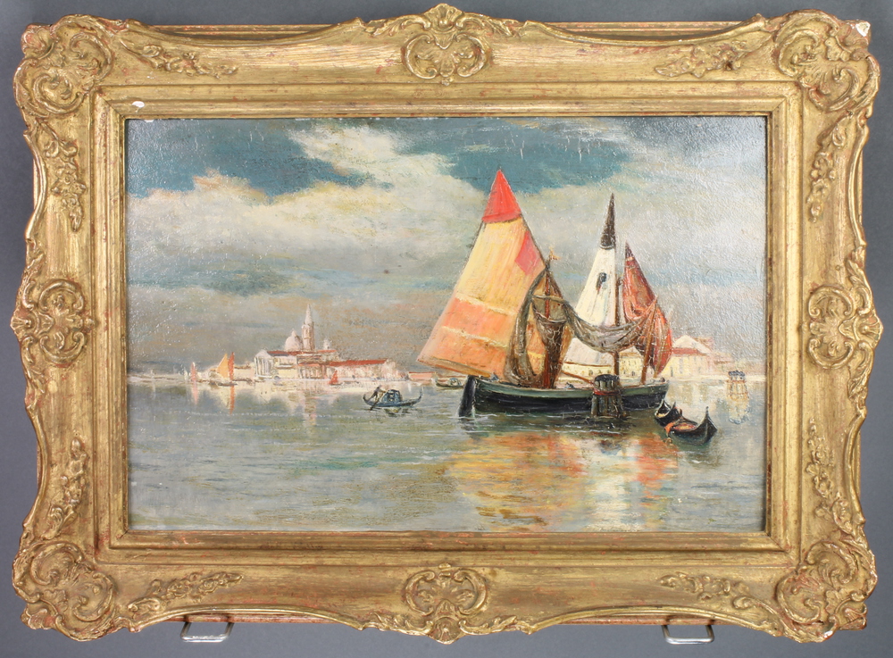 An Edwardian oil on board, a study of the Grand Canal Venice, unsigned 9" x 13 1/2" - Image 2 of 2