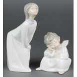 A Lladro figure of a seated angel A/100 4" and a Lladro figure of a girl in nightdress 0/20E 8"