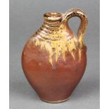 A John Leach Muchelney Pottery slip glaze flattened baluster bottle impressed marks 5"