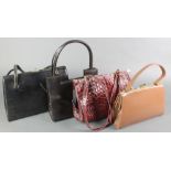 Garfields of London, a black leather handbag together with 3 other vintage handbags