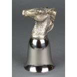 A silver plated stirrup cup in the form of a horse head 6"