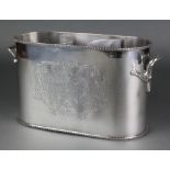 A plated 2 bottle wine cooler with chased armorial 14"