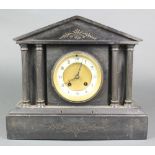 A French 8 day striking clock with enamelled dial and Arabic numerals contained in a black marble