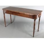 A 19th Century mahogany side table raised on turned supports 30"h x 54"w x 20"d There are 8 small