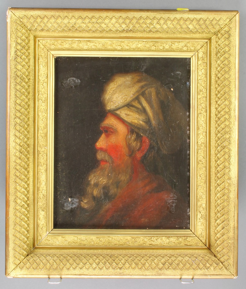 A 19th Century oil on canvas, study of an Arab gentleman in profile, unsigned 14" x 11" - Image 2 of 2