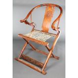 A Chinese hardwood scribes or judgement chair with splat back panel