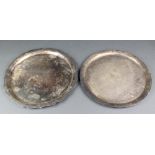 A silver plated fancy edge salver 12" and a small ditto