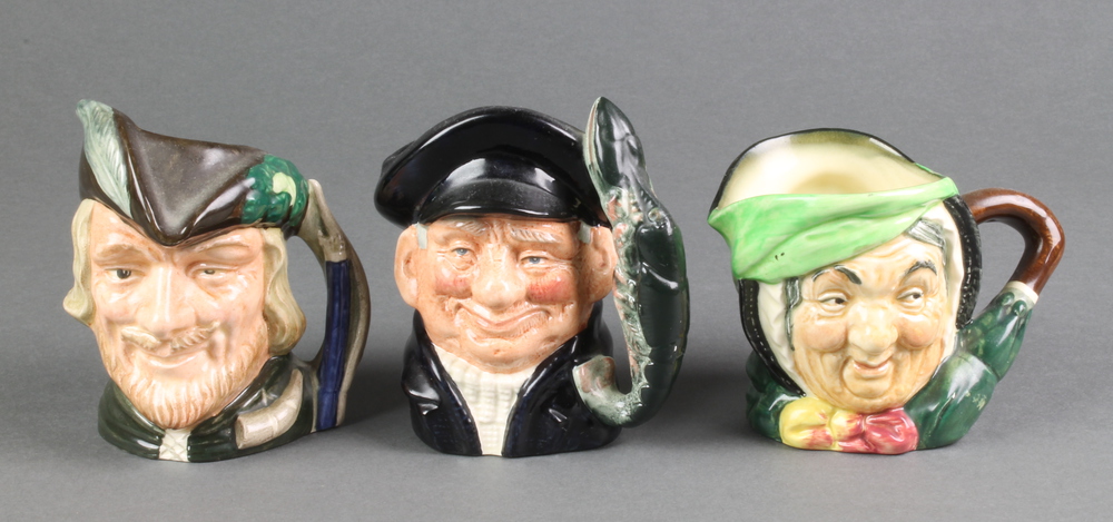 3 Royal Doulton character jugs - Sairey Gamp 3 1/2" with A mark, Lobster Man D6620 4" and Robin Hood