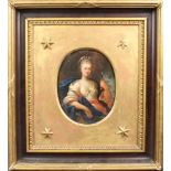 An 18th Century oil on panel, study of Diana, contained in a fancy gilt wood frame, oval, 7 1/2" x