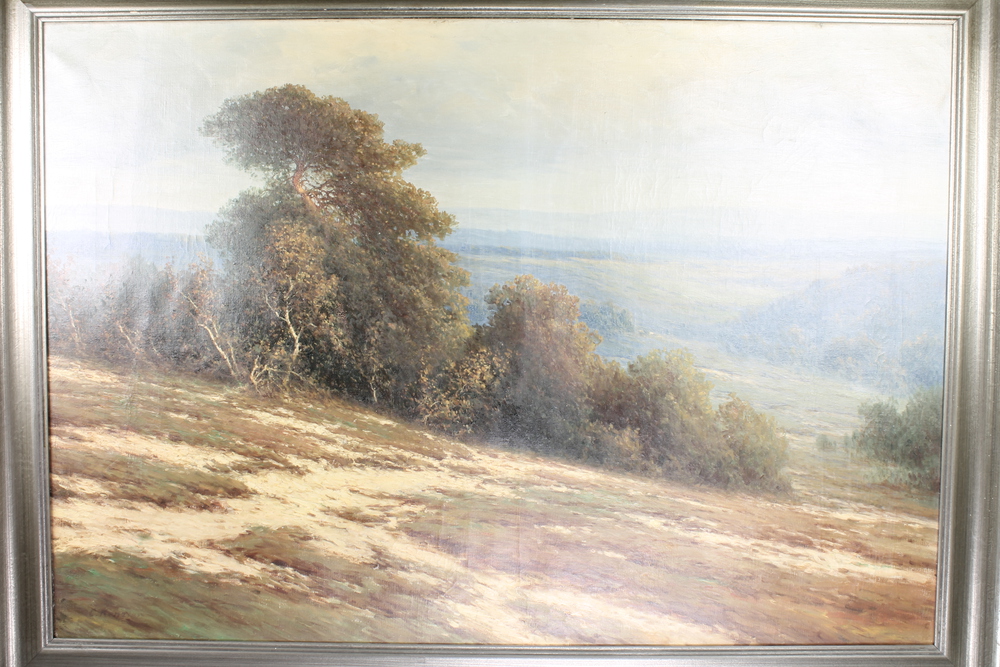 Carl Kenzler, oil on canvas signed, an extensive country landscape with distant hills 55" x 50 1/2"