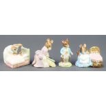 Four Beswick Beatrix Potter figures Hunca Munca Sweeping 3", Peter in bed 3", Hunca Munca 3" and