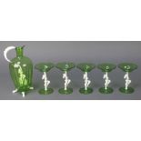 An art deco Bimini Werkstatte green glass cocktail set designed by Fritz Lampl comprising jug and