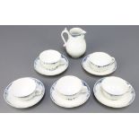 A 19th Century Worcester ribbed part tea set with blue and white decoration decoration comprising