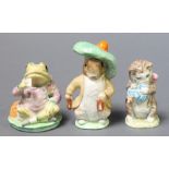 Three Beswick Beatrix Potter figures Miss Moppett 3", Benjamin Bunny 3 1/2" and Mr Jeremy Fisher 3"