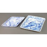 Two 19th Century Spode blue and white diamond shaped dishes decorated with figures amongst ruins 10"