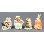 Four Beswick Beatrix Potter figures Mr Jackson 3" Timmy Willie 3" Mrs Tiggy Winkle 3" and Poor;y