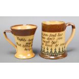 A Royal Doulton salt glazed Motto mug of waisted form - Vessels large may venture more but little