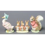 3 Beswick Beatrix Potter figures - Flopsy, Mopsy and Cottontail 2 3/4", Jemima Puddleduck 4" and