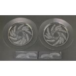 A pair of circular modern Lalique etched glass dishes decorated ears of corn, signed Lalique 6 1/