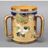 A Doulton Lambeth salt glazed 3 handled loving cup/tyg, impressed Doulton Lambeth 5128 6"