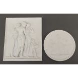 A circular Royal Copenhagen porcelain plaque decorated a classical scene 5 1/2" and a Continental