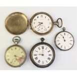 A silver fob watch and 3 other watches The 1st item is lacking its loop, glass and hand and the dial