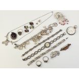 A silver charm bracelet, minor silver and other jewellery