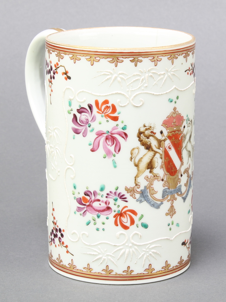 A 19th Century Samson porcelain mug with armorial decoration 4 1/2" There are 2 cracks to the handle