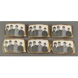 6 1960's gilt metal belt buckles decorated photographs of The Beatles1 buckle has signs of corrosion