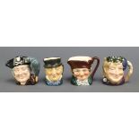 4 Royal Doulton character jugs - Old Charlie 2", Bacchus D6521 2 1/2", Long John Silver D512 2 1/