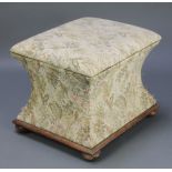 A Victorian mahogany square ottoman of waisted form with hinged lid, upholstered in tapestry