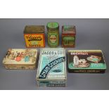 A Jacobs & Co Cream Cracker tin, a Huntley & Palmer cocktail assorted biscuit tin and 4 other tins