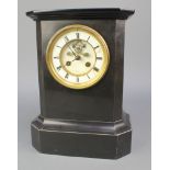 A Victorian 8 day striking mantel clock with enamelled dial, Roman numerals and visible escapement